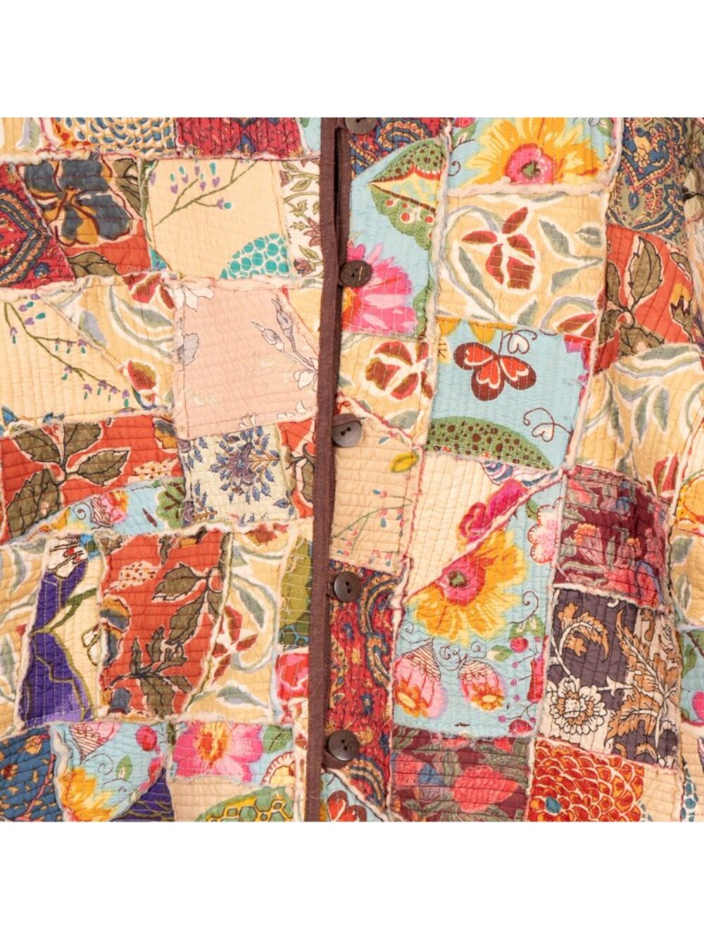 Patchwork Kantha Jacket XL Floral Boho Peasant Festival Long Layering Earthy - Picture 3 of 7